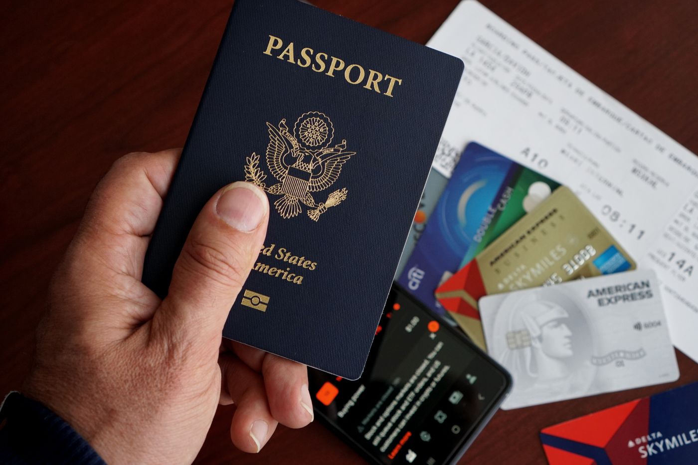 A United States passport and travel documents
